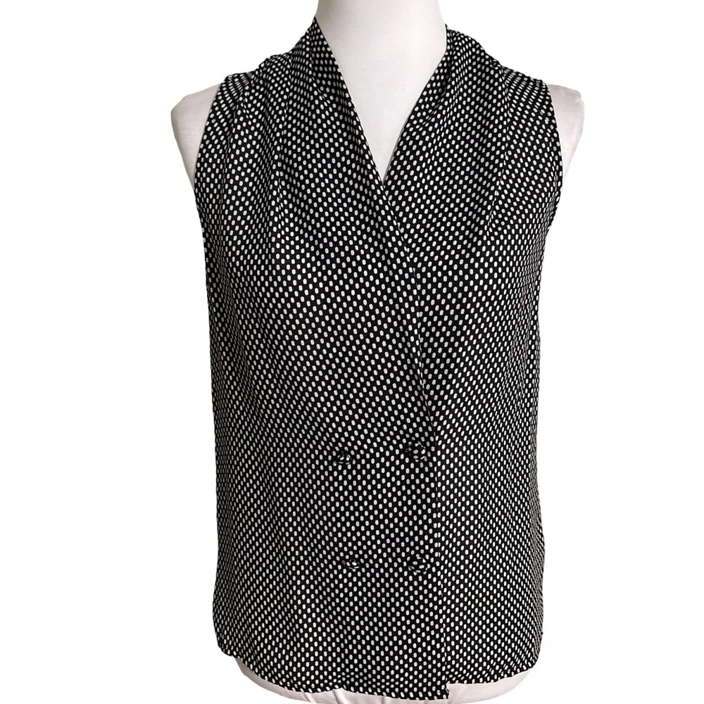 Who What Wear Black White Dotted Blouse